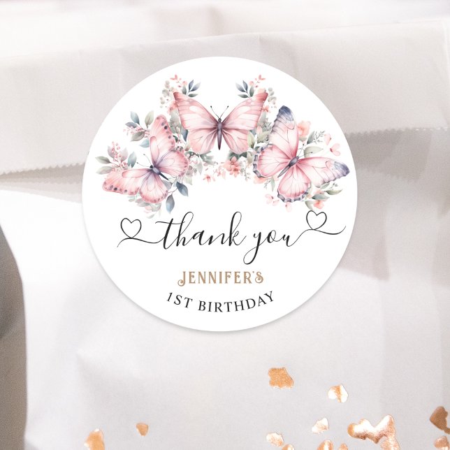 Adesivo Tema da Borboleta Rosa Favorecer o primeiro aniver (Criador carregado)