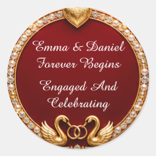 Adesivo Tema de Casamento Cisne Vermelho Dourado 💍 🌹