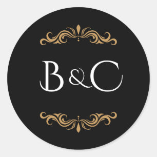Adesivo Tema de Casamento Elegante Preto, Dourado e Branco