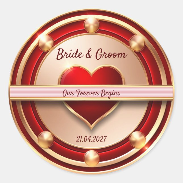 Adesivo 🌸 Tema de Casamento Romântico Rosa Dourada 💖 (Frente)