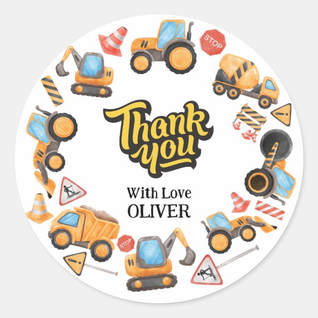 Adesivo Tema de Construção Obrigado Aniversário (Frente)