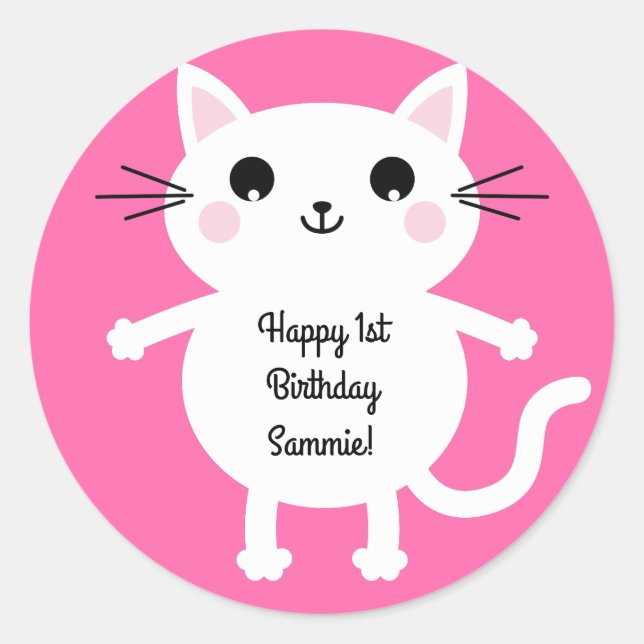 Adesivo Tema de Festa de aniversário do Gatinho Gato (Frente)
