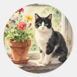 Adesivo Tema de Gato e Flor