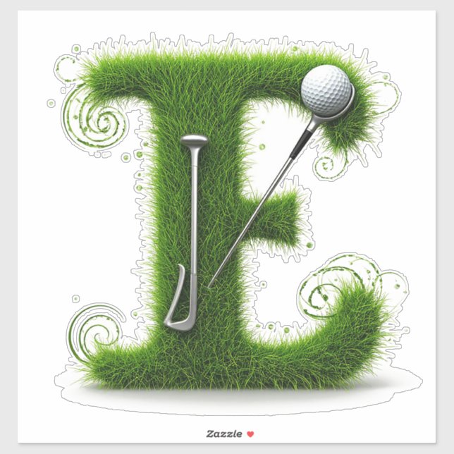 Adesivo Tema de Golfe com Letras de Grama, Bolas e Tacos (Folha)