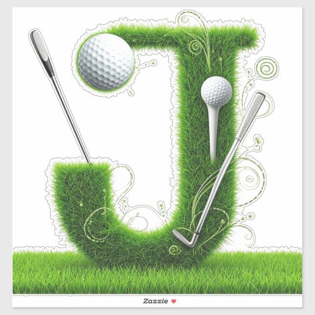 Adesivo Tema de Golfe com Letras em Grama, Bolas e Tacos (Folha)