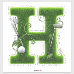 Adesivo Tema de Golfe com Letras em Grama, Bolas e Tacos