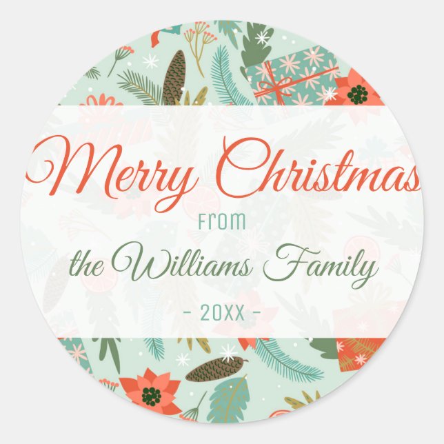 Adesivo Tema de inverno Natal Sage Green Red Poinsettia (Frente)