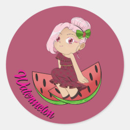 Adesivo Tema de Melancia Fofa Chibi com Melões Fatiados