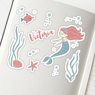 Adesivo Tema de Mermaid Debaixo de Água Personalizado Fofo