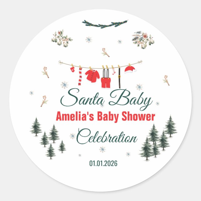 Adesivo Tema de Natal Santa Baby para Chá de Bebê  (Frente)
