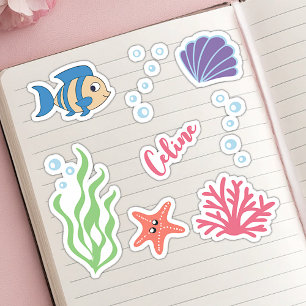 Adesivo Tema de Peixes Personalizados Debaixo d'Água Fofos