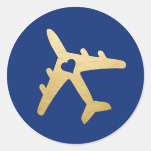 Adesivo Tema de Viagem Coração de Avião Dourado COR EDITÁV