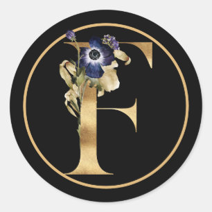 ADESIVO TEMA DOURADO MONOGRAMA F COM DISPOSIÇÃO FLORAL