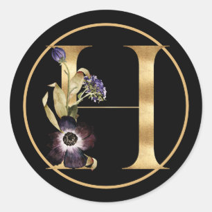 ADESIVO TEMA DOURADO MONOGRAMA H COM DISPOSIÇÃO FLORAL
