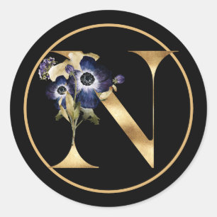 ADESIVO TEMA DOURADO MONOGRAMA N COM DISPOSIÇÃO FLORAL