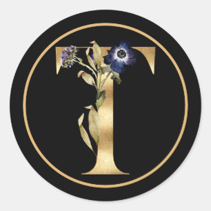 ADESIVO TEMA DOURADO MONOGRAMA T COM DISPOSIÇÃO FLORAL