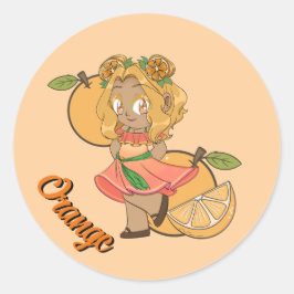 Adesivo Tema Fofo de Laranja Chibi com Laranjas