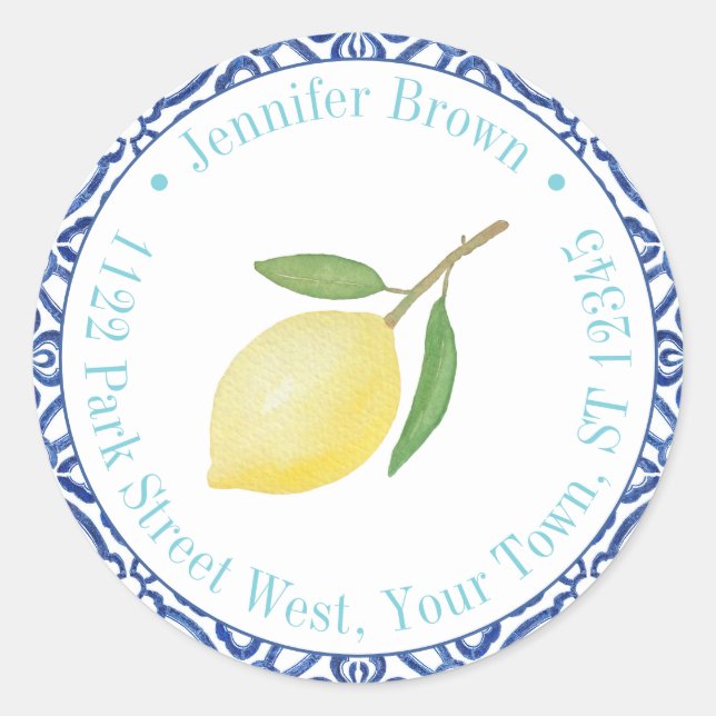 Adesivo Tema Italiano Casamento de Verão Limões Endereço d (Frente)