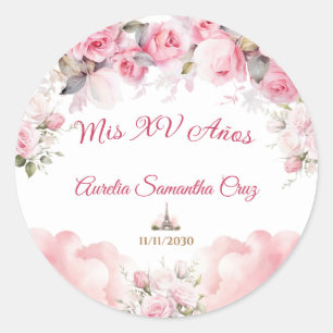 Adesivo Tema Paris Rosa Quinceañera Sticker Floral