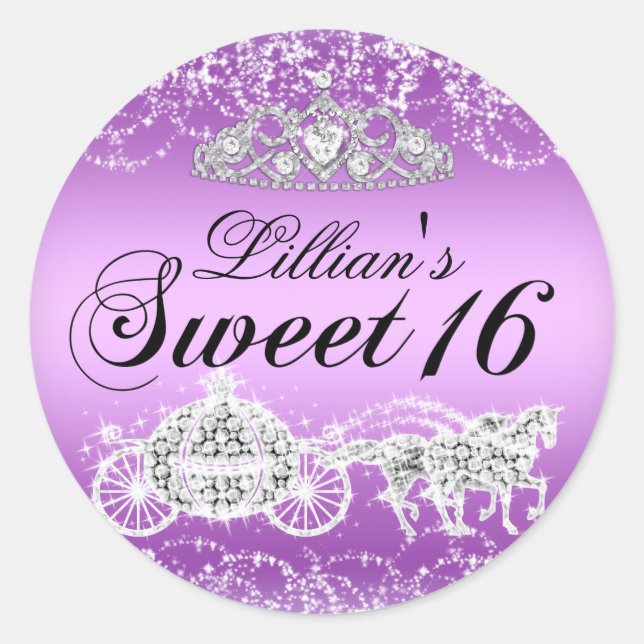 Adesivo Tema Princesa Brilho Roxo Sweet 16 (Frente)