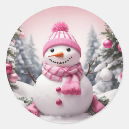 Adesivo Tema Rosa Personalizado Snowman de Natal