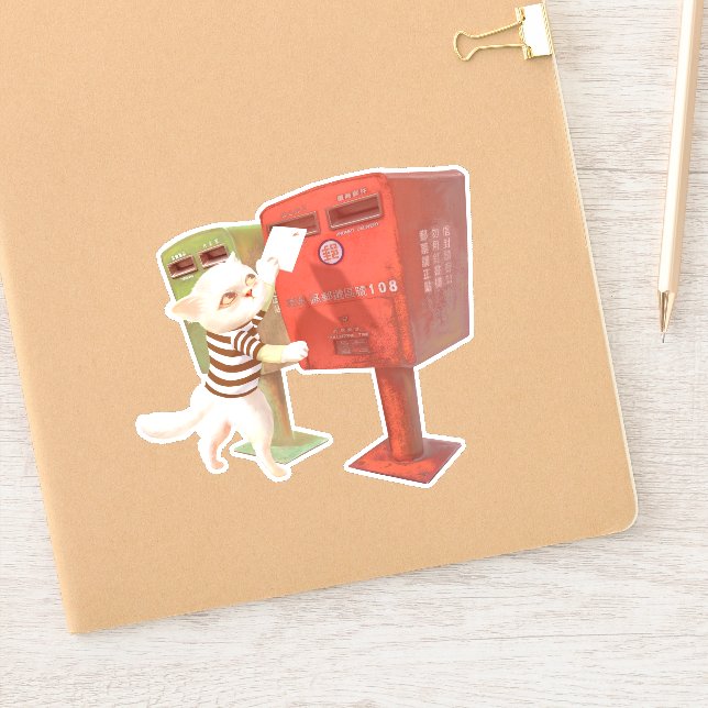 Adesivo Tempo de posto - Gato com Caixa de Correio de Taiw (Notebook)