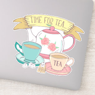 Adesivo Tempo para Tea Cute Vintage English Tea Cups Teapo