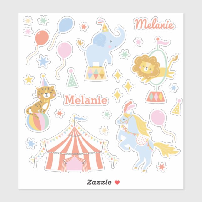 Adesivo tenda de circo, animais e balões (Folha)
