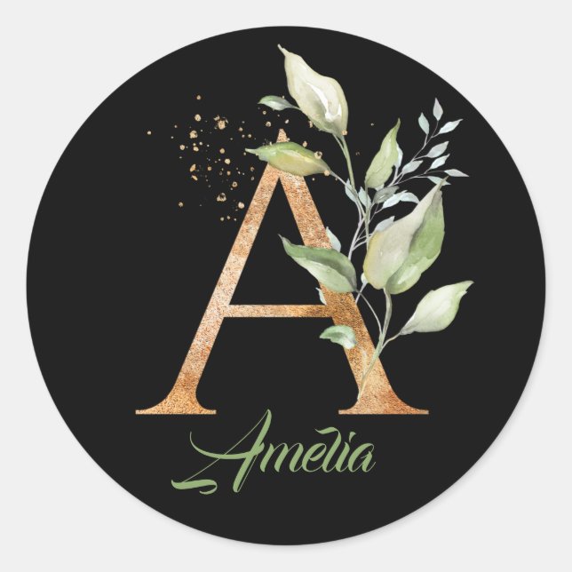 Adesivo Tendência moderna Um monograma verde e folha de ou (Frente)