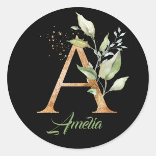 Adesivo Tendência moderna Um monograma verde e folha de ou