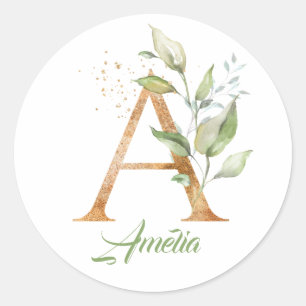 Adesivo Tendência moderna Uma folha verde monograma e dou