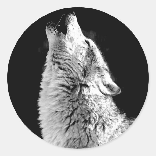 Adesivo Tendy Black White Wolf Howling Moon Photo Sticker (Frente)