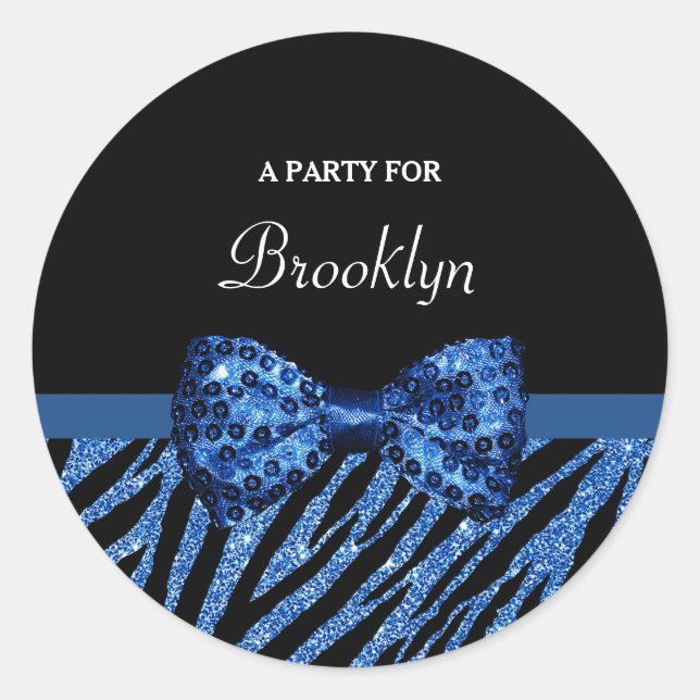 Adesivo Tendy Blue Zebra Imprima FAUX Glitz Arco Com Nome (Frente)