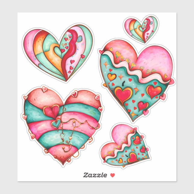 Adesivo Tendy Girly Hearts Custom-Cut Vinyl Sticker (Folha)