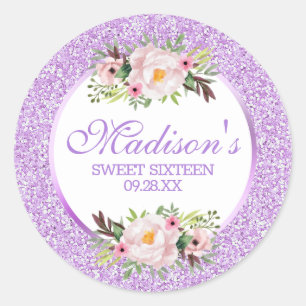 Adesivo Tendy Glitter Purple Floral Sweet 16