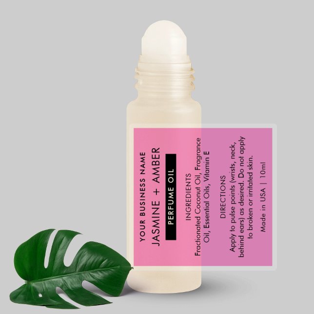 Adesivo Tendy Pink 10 ml Roll De Óleo De Perfume Em Rótulo (Modern girly pink and black perfume oil roller bottle wrapper label)