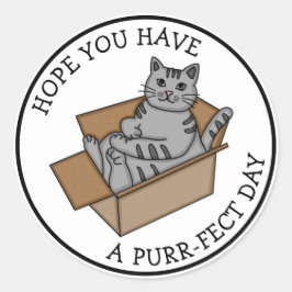 Adesivo Tenha um dia perfeito | Gato engraçado numa caixa