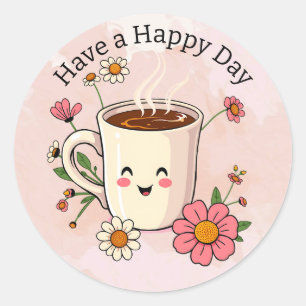 Adesivo Tenha um Feliz Dia Café Fofo