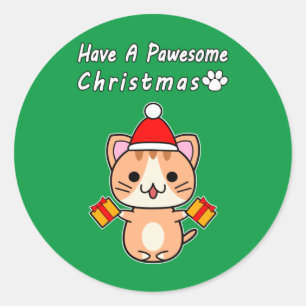Adesivo Tenha um Natal Pawesome - Gato Tabby Gengibre
