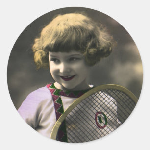 Adesivo Tênis Esportivo Vintage, Garota Feliz com Raquete