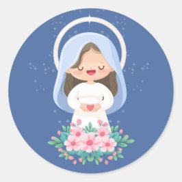 Adesivo Ternura Kawaii Virgem Maria com Coração – Azul Esc