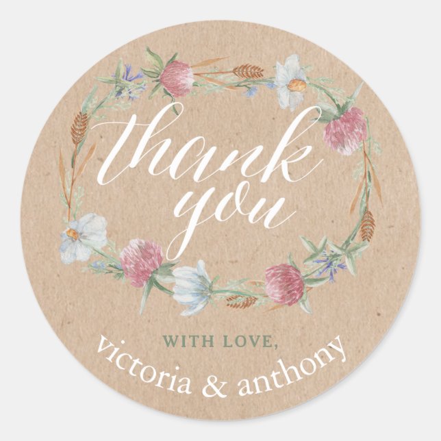 Adesivo Terra De Wildflower No Obrigado De Casamento De Kr (Frente)