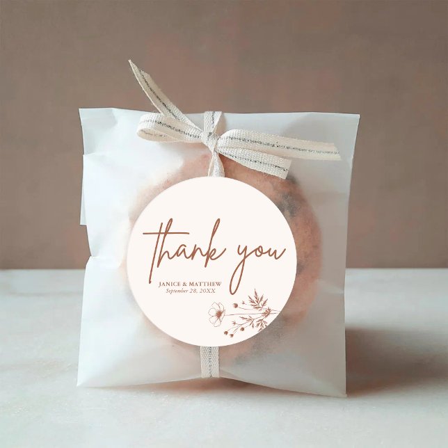 Adesivo Terracota de Flores Silvestres Rústicas Casamento  (Rustic wildflower terracotta round sticker adds boho charm to personalized wedding details.)