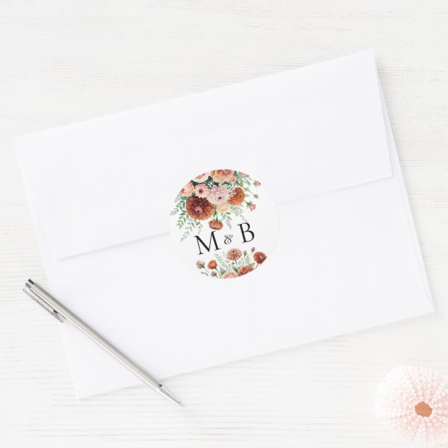 Adesivo Terracotta Blush Flowers Greenery - Letra Iniciais (Envelope)