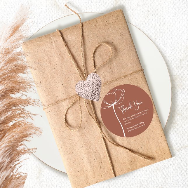 Adesivo Terracotta Bold Simple Floral Casamento Obrigado (Criador carregado)