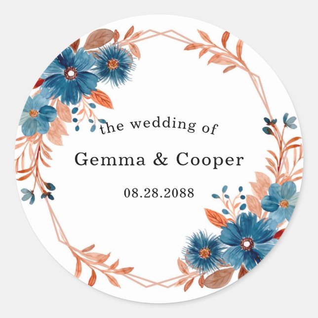 Adesivo Terracotta e Marinho Blue Watercolor Casamento Flo (Frente)