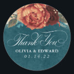 Adesivo Terracotta e Teal Blue Obrigado Floral<br><div class="desc">Terracotta,  flores azuis e ferrugem,  e obrigado de grama de pampas,  seus adesivos</div>