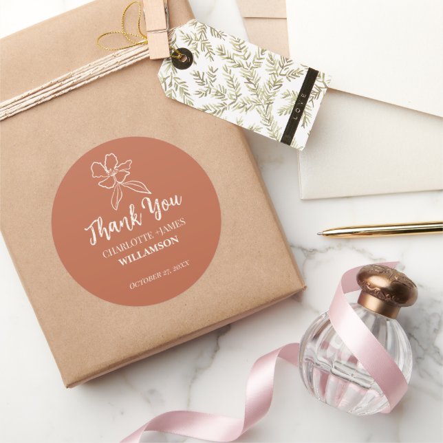 Adesivo Terracotta: Favores De Casamento Floral Mínimo (Presentear)