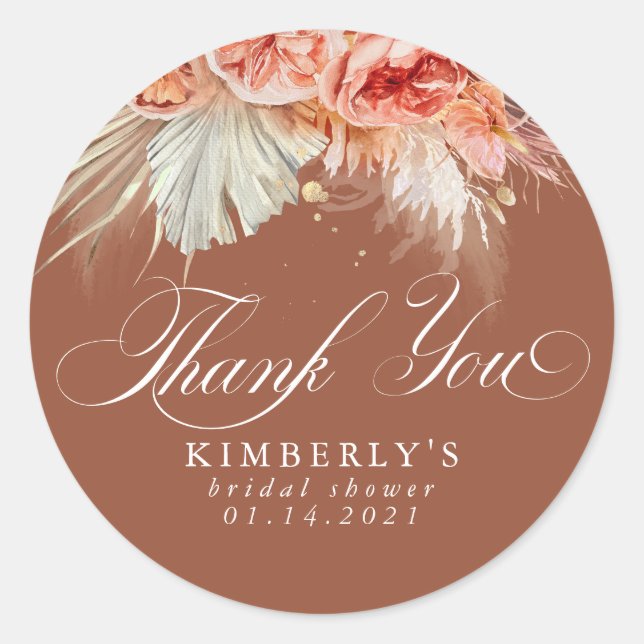 Adesivo Terracotta Floral de Pampas de Grama Obrigado (Frente)