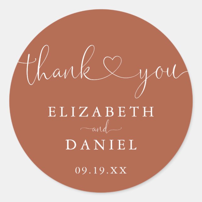 Adesivo Terracotta Heart Script Obrigado Favor De Casament (Frente)
